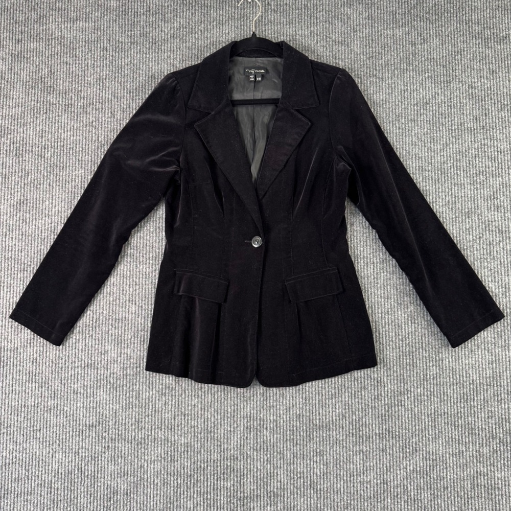 VTG My‎ Michelle Womens 9/10 Blazer Black Velvet Cotton Y2K Whimsy Goth Jacket
